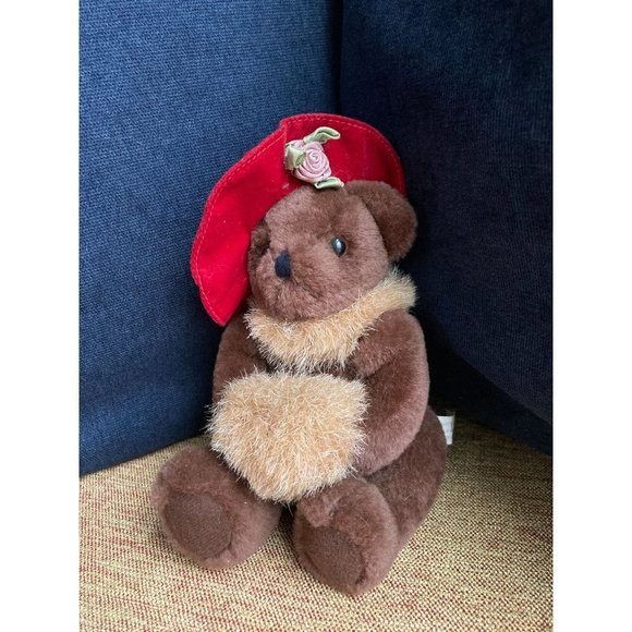 Kurt S. Adler Teddy Bear Plush Stuffed Animal w Flower Red Hat & Muff - Picture 1 of 6
